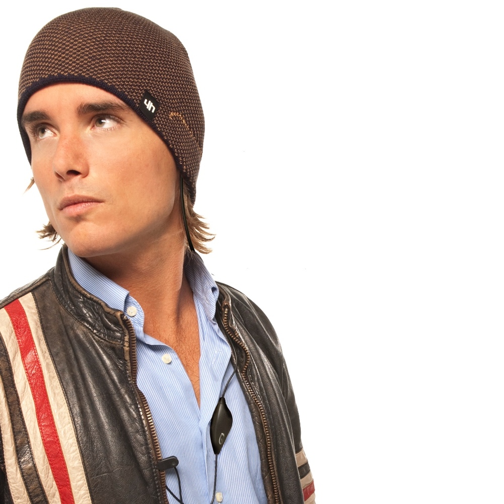 hi-Fun men's winter music beanie hat, brown/blue